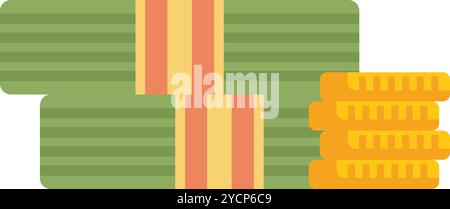 Image representing a stack of cash and coins, ideal for topics like saving money, investing, or personal finance Stock Vector
