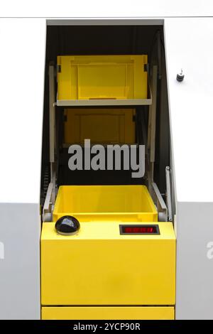 Yellow plastic crates prepared for packaging Stock Photo