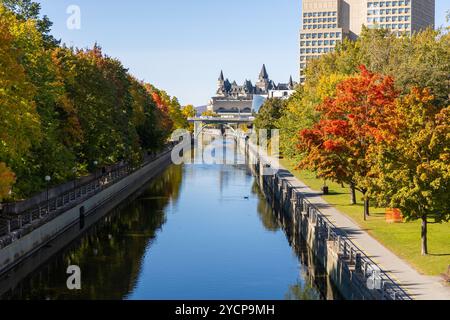 Rideau Canal in Ottawa, Canada during the autumn season with fall foliage Stock Photo