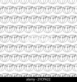 Small blooming cactus in doodle style. Simple seamless pattern. Vector illustration. Stock Vector
