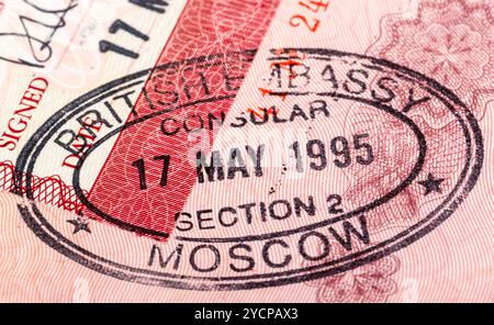 British visa stamp in your passport. Closeup Stock Photo