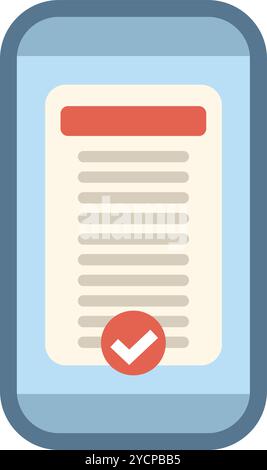 Checklist with marked checkboxes on smartphone screen, mobile phone showing completed tasks Stock Vector