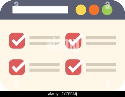 Website displaying checkmarks for completed tasks on checklist, concept of task management Stock Vector