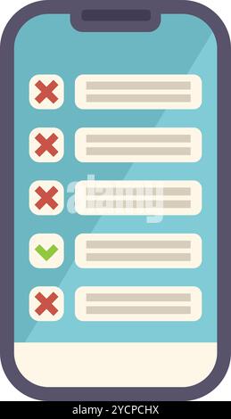 Smartphone is showing checklist with checked boxes on screen, concept of survey, online exam, completed tasks or questionnaire Stock Vector