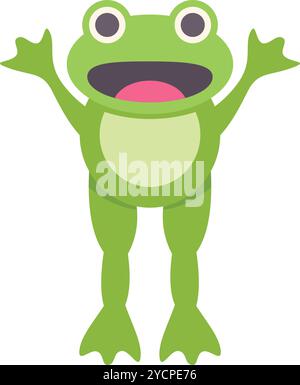 Green frog with open mouth raising its hands and being happy Stock Vector