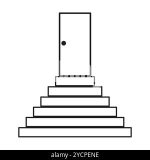 Door icon steps. Minimalist design concept. Ascending staircase layout. Pathway to opportunity. Stock Vector