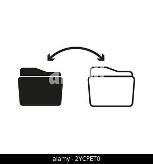Folder transfer icon. File swap symbol. Document movement. Arrows interaction. Stock Vector