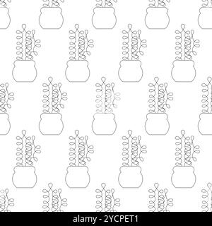 Cactus in a pot in doodle style. Simple seamless pattern. Vector illustration. Stock Vector