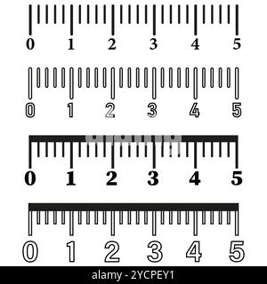 Measurement scale illustration. Black and white ruler. Numbered calibration lines. Vector tool graphic. Stock Vector