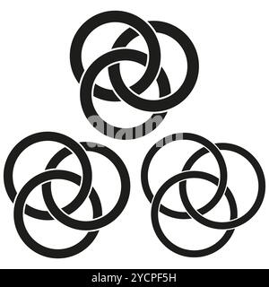 Interlocking circles pattern. Overlapping rings vector. Geometric black lines. Abstract circular design. Stock Vector