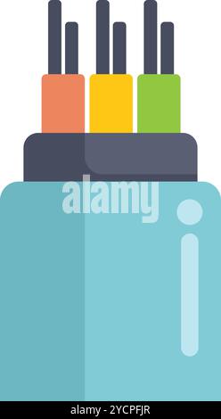 Colorful fiber optic cable transmitting data through its wires, depicted in a flat design style Stock Vector