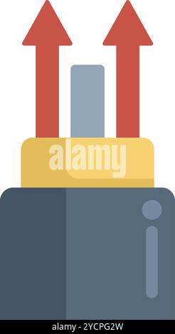 Icon of a fiber optic cable transmitting data symbolized by two red arrows pointing up Stock Vector