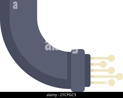 Fiber optics cable curving with exposed wires transmitting data Stock Vector