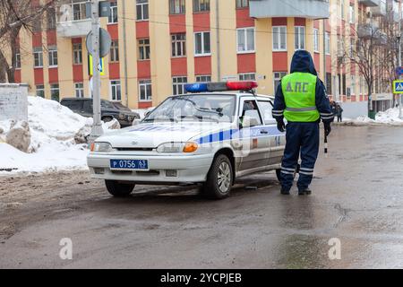 Russian patrol vehicle of the State Automobile Inspectorate in winter day Stock Photo