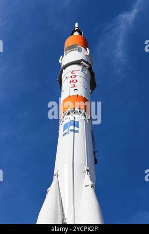 Real Soyuz type rocket. Soyuz launch vehicle is the most frequently used launch vehicle in the world Stock Photo