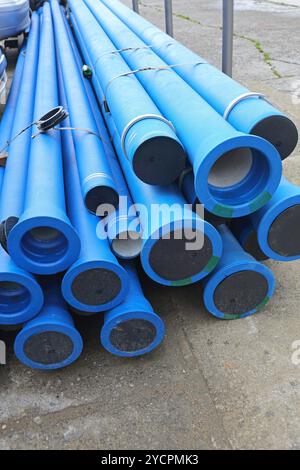 Blue Plastic Pipes For New Municipal Water System Stock Photo