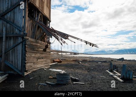 Abandoned coal mine transportation station in Svalbard Stock Photo