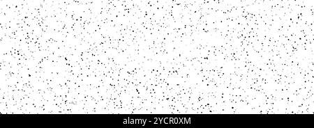 Black and white dotted seamless pattern. Dirty grunge sprinkles, particles, dust and splashes wallpaper. Distress noise grain repeating background. Random splattered gritty overlay texture. Vector Stock Vector