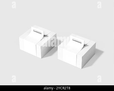 3D Realistic Empty White Cake Box with Handle Mockup Render Stock Photo