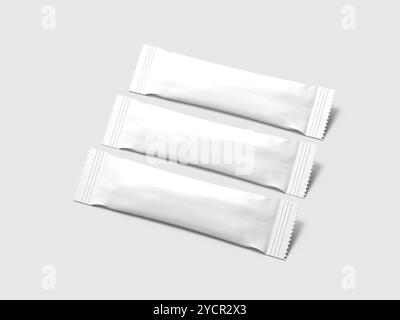 Blank Shiny Sachet Packaging Stick Mockup 3D Rendering Stock Photo