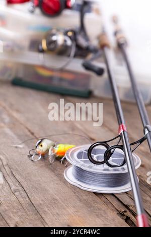 Guide rings on graphite rods and watted cord Stock Photo