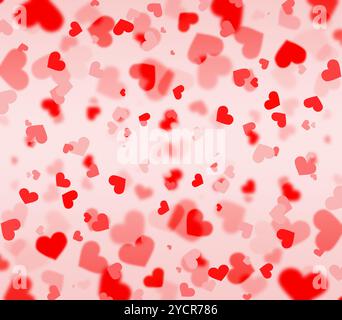 Abstract red luminous hearts with romantic bokeh effects. Background ...