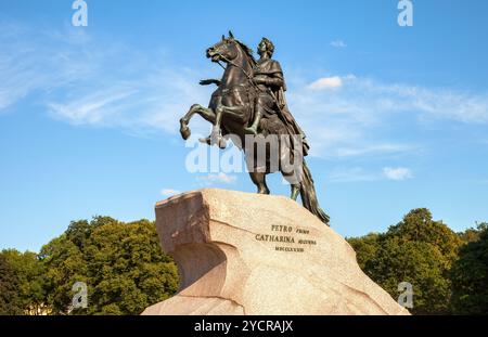 The equestrian statue of Peter the Great (Bronze Horseman) in St. Petersburg, Russia (1782) Stock Photo