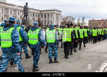 Platoon of russian helper police. Voluntary National Teams in uniform Stock Photo