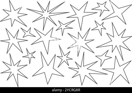 Y2k star shapes. Vector outline icons of abstract sparks and shiny irregular flash burst. Blings and twinkles geometric minimal retro design elements Stock Vector