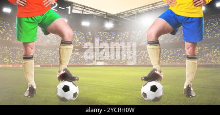 Two rival soccer or football players Stock Photo - Alamy