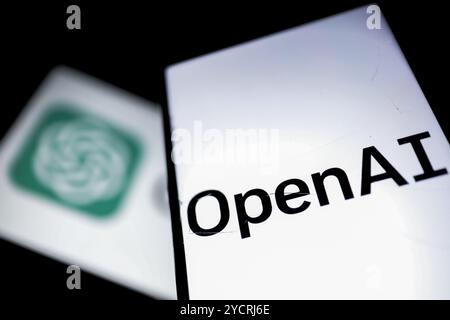 Tunis, Tunisia. 27 February 2024. The OpenAI and the ChatGPT logos are displayed on smartphones and laptop screens in Tunis, Tunisia, on February 27, 2024. OpenAI and  ChatGPT are closely related, with ChatGPT being a OpenAI's product Stock Photo