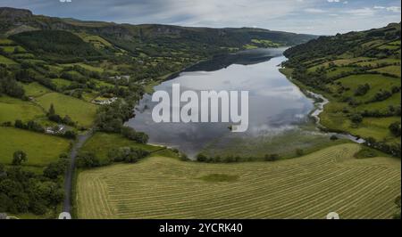 Panorama aerial landscape view of Glencar Lough in western Ireland ...