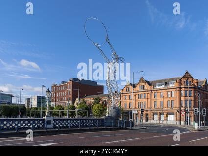 Belfast, United Kingdom, 21 August, 2022: view of the Beacon of Hope or Nuala with the Hula statue in downtown Belfast, Europe Stock Photo