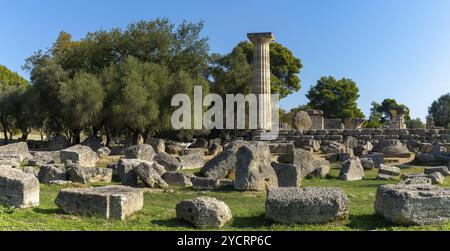 Olympia, Greece- 11 November, 2022: view of the ruins of the Temple of Zeus in Ancient Olympia Stock Photo