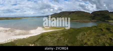 A panorama drone landscape view of Loughros Beg Bay and Maghera Beach near Ardara in Country Donegal in northwestern Ireland Stock Photo