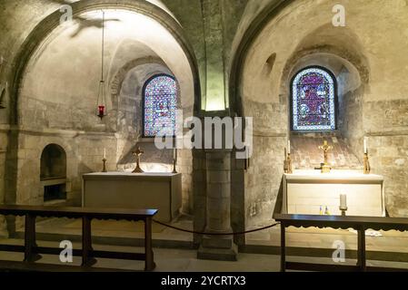 Canterbury, United Kingdom, 10 September, 2022: small chapels with altars in the underground crypt of the historic Canterbury Cathedral, Europe Stock Photo