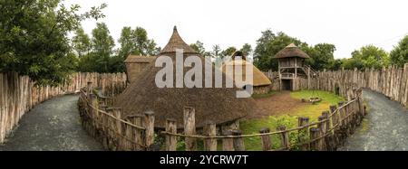 Wexford, Ireland, 18 August, 2022: panorama view of a reconstructed early medieval ringfort in the Irish National heritage Park, Europe Stock Photo