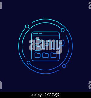 FTP icon with file folders, linear design Stock Vector