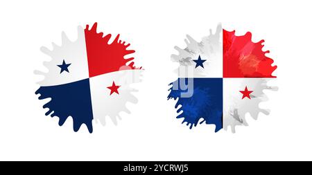 Set of cute realistic ink style spots with Panamanian flag background and isolated clipping mask. Creative flag of Panama collection of icons. Sport Stock Vector