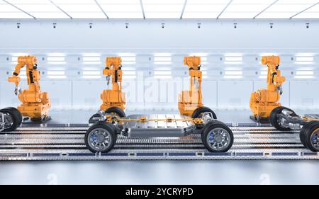 Automation automobile factory concept with 3d rendering robot assembly ...
