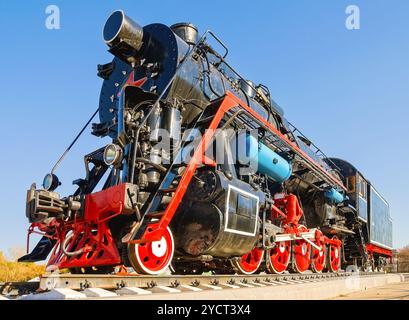 Soviet (Russian) retro steam locomotive with red star Stock Photo