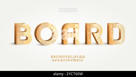 3D carved wooden letters, smooth texture, natural grain for bold branding, rustic headline, eco-friendly logotype, modern typographic style. Vector Stock Vector