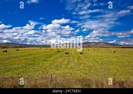 Rural agricultural landscape in Lika region Stock Photo