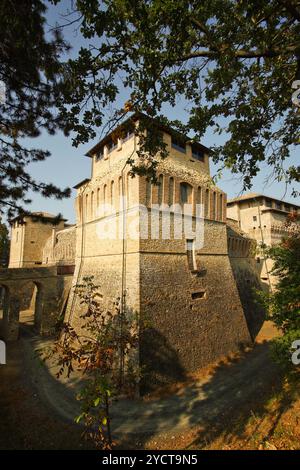 The castle stands in a panoramic position overlooking the valleys of the Parma and Baganza streams. Built in 890, extended and fortified in the follow Stock Photo