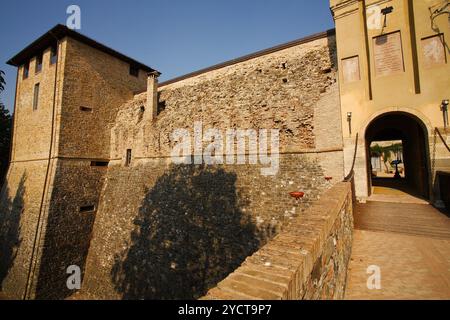 The castle stands in a panoramic position overlooking the valleys of the Parma and Baganza streams. Built in 890, extended and fortified in the follow Stock Photo