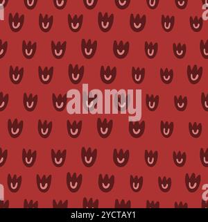 Minimalist and modern pattern with tulip-like motifs in various shades of red. Contemporary aesthetic. Stock Vector