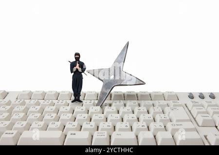 Keyboard and ninja Stock Photo