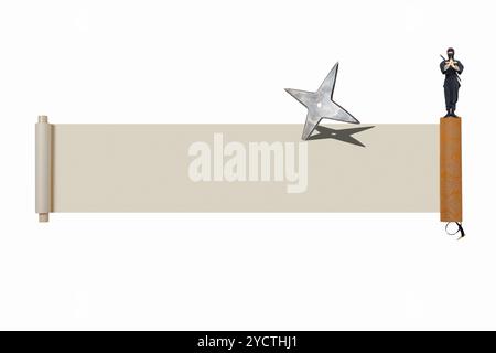 Ninja with shuriken and scroll Stock Photo