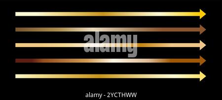 Straight Long Arrow. Set of simple Symbols for apps and websites. Vector flat illustration. Golden pointers isolated on black background Stock Vector