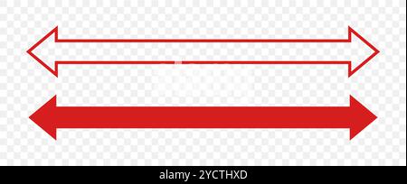 Straight Long Arrow. Dual double ended arrow. Navigation element. Vector flat illustration. Red pointing isolated on transparent background Stock Vector